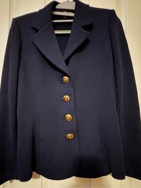 St. John Navy Knit Blazer with Gold Buttons